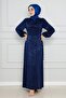 Sude Side Laced Satin Evening Dress-Navy Blue