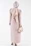 Venus Sleeve Feather Detailed Evening Dress-Powder - 5