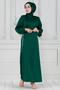 Lace-Up Satin Evening Dress with Stone Detail - Emerald Green - 2