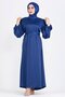 Balloon Sleeve Satin Evening Dress-Sax Blue