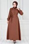 Pearl Detailed Belted Hijab Dress-Brown