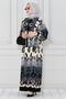Leaf Printed Viscon Dress-Black - 2