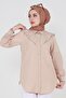 Poplin Tunic with Fold Detail at the Collar - Beige