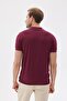 Limited Plain Zippered Polo Collar Rayon Men's Burgundy Knitwear T-Shirt - 5