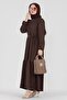 Shura Corded Hijab Dress-Brown - 3