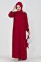 Embroidered Shoulder Waist Belted Hijab Dress-Red