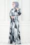 Mixed Pattern Belted Viscose Dress-Grey - 2