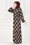 Ruffle Skirt Ikat Pattern Viscon Dress-Black - 3