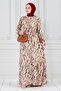 Beige Viscose Dress - Ruffle Skirt and Belted Waist Design - 2