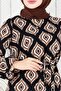 Ruffle Skirt Ikat Pattern Viscon Dress-Black - 4