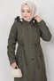Fur Coat with Ornamental Pockets Khaki HM2322 - 6