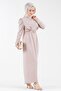 Venus Sleeve Feather Detailed Evening Dress-Powder - 2