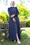 Anthracite Abaya with Piping Detail - 5