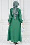 Pearl Detailed Belted Hijab Dress-Green - 5