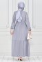 Shirt Collar Waist Tunneled Saree Dress-Grey - 5