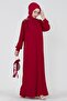 Embroidered Shoulder Waist Belted Hijab Dress-Red - 2