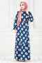 Skirt Ruffle Ikat Pattern Viscon Dress-Blue