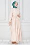 Shirt Collar Waist Tunneled Saree Dress-Beige - 3