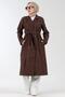 Waist Tie-Detail Melton Coat - Brown