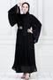 Pleated Sleeve Flounce Diva Chiffon Evening Dress-Black