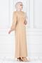 Lace-Up Stone Detailed Satin Evening Dress-Beige - 2