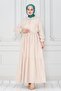 Shirt Collar Waist Tunneled Saree Dress-Beige
