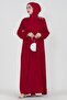 Embroidered Shoulder Waist Belted Hijab Dress-Red - 3