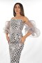 Gray Strapless Collar Disassembled Sleeve Size Sequined Women's Evening Dress - 2