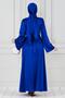 Cobalt Blue Satin Evening Dress - Crossed Belted Dress - 5