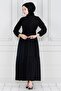 Shirt Collar Waist Tunneled Saree Dress-Black - 2