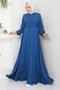 Mevlana Ferace Indigo Hm2484 with Embroidery Detail on the Sleeve and Gipeli Trim - 3