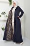 Navy Blue Hooded Leopard Trench Coat - HM2474 - 3
