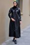 Tied Faux Leather Trench Coat Black HM2279