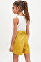 Mustard Belted Girl's Leather Shorts with Front Pocket 18221 - 5