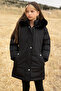 Black Fur Lined Girl's Coat with Detachable Hood 19053 - 6