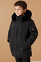Black Fur Lined Sleeve Pocket Detailed Boy's Hooded Coat 19058 - 5