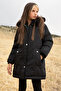 Black Fur Lined Girl's Coat with Detachable Hood 19053 - 8