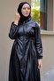 Tied Faux Leather Trench Coat Black HM2279 - 2