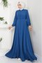 Mevlana Ferace Indigo Hm2484 with Embroidery Detail on the Sleeve and Gipeli Trim