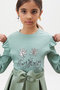 Green Floral Printed Girl's Suit with Badi Leather Skirt 18010 - 4