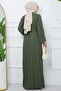 Belted Pleated Aerobin Dress Khaki HM2339 - 5