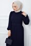 Belted Pleated Aerobin Dress Navy Blue Hm2339 - 4