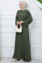 Belted Pleated Aerobin Dress Khaki HM2339 - 2