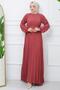 Belted Pleated Aerobin Dress Dried Rose HM2339 - 4