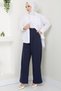 Eyelet Detailed Lace-Up Trousers Navy Blue Hm2431 - 3