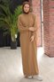 Crew Neck Balloon Sleeve Knitwear Dress Camel Hm2518 - 2