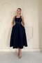 Midi Length Strappy Denim Dress - Blue