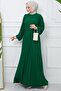 Belted Pleated Aerobin Dress Emerald Color HM2339 - 2