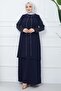 Plus Size Mother's Dress with Jewelled Sleeves Navy Blue HM2349