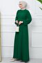 Belted Pleated Aerobin Dress Emerald Color HM2339 - 4